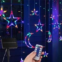solar star moon string light outdoor with remote 138 led 8 lighting modes waterproof curtain lights for patio garden christmas