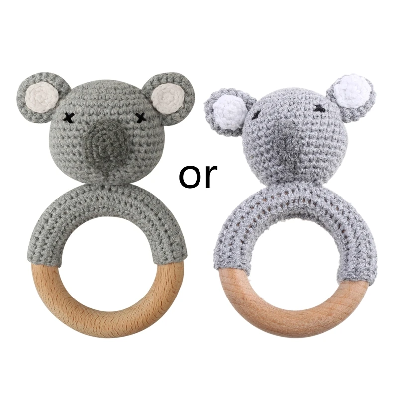 

Knitted Animals Teething Pain Relief Toy for Newborn Baby Wooden Teether Gift