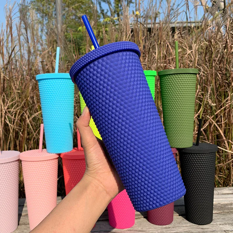 

750ml Plastic Straws Cup Water Bottle Cups with Lids and Straws Large Drinking Diamond Studded Tumbler Summer Cold Bottle