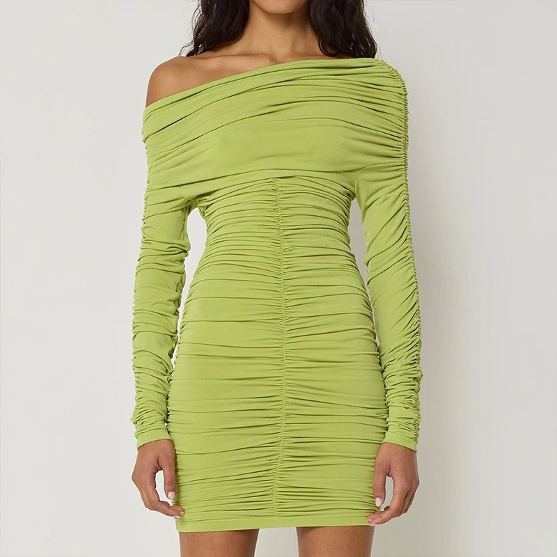 Осеннее элегантное платье с длинным рукавом и запахом на бедрах модное тонкое