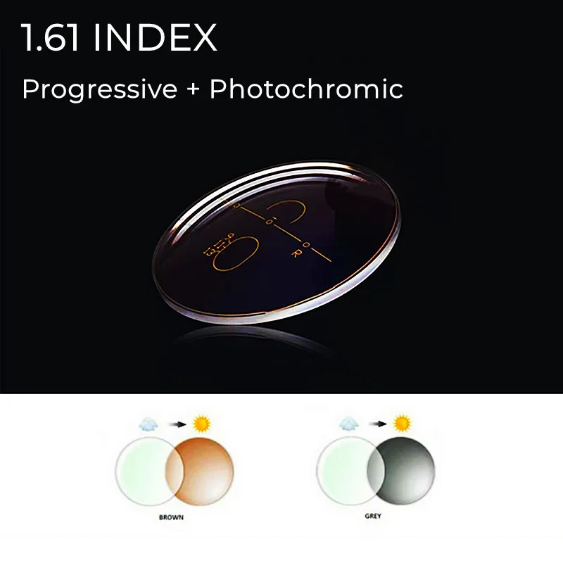 Progressive Photochromic Lenses 1.61 Index Free Form Multi Focal Transit Grey Brown Great Hardness Extra Thin