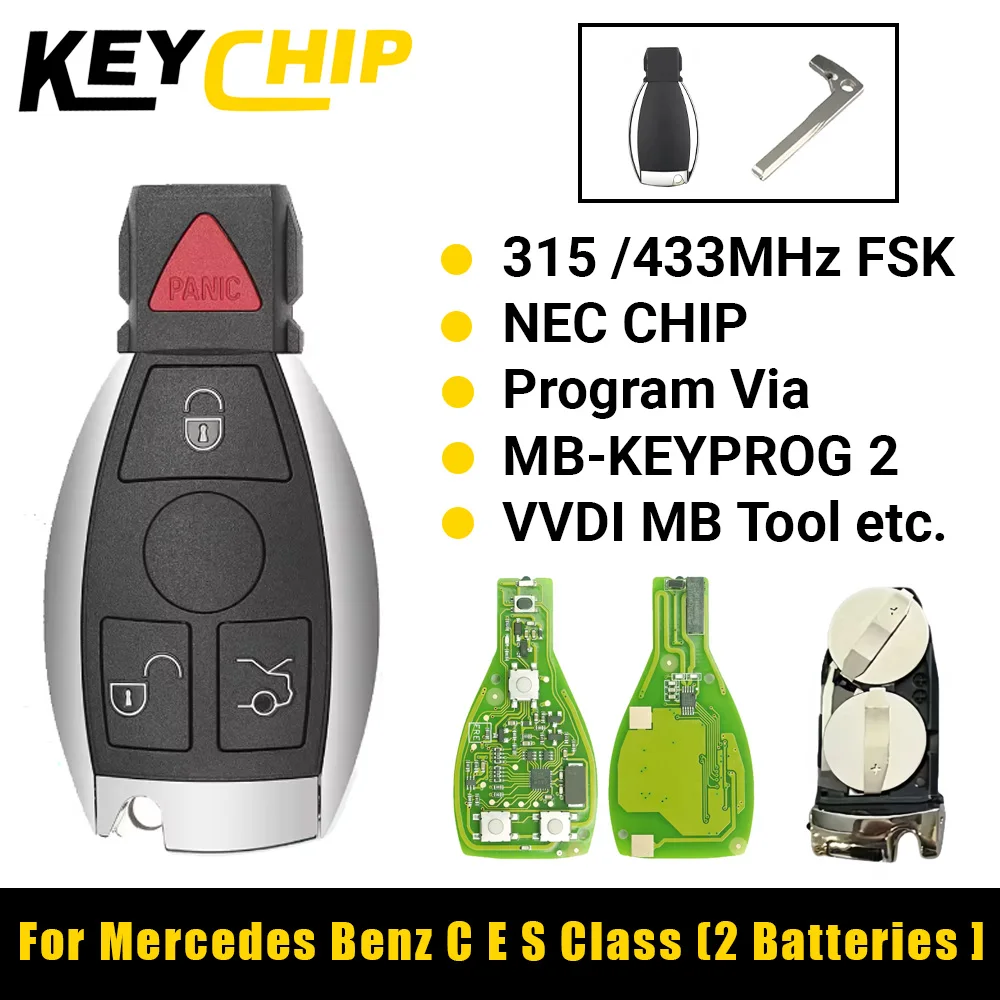 

KC 2 аккумулятора NEC Chip 315 МГц Panic 433 МГц Автомобильный смарт-брелок для дистанционного управления Mercedes Benz A B C E G R S Class CL CLK CLS GL ML SL SLK