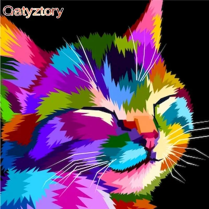 

GATYZTORY 40x50cm Pop Style Frameless DIY Painting By Numbers Colorful Cat Pictures By Numbers On Canvas Animals Home Decoration