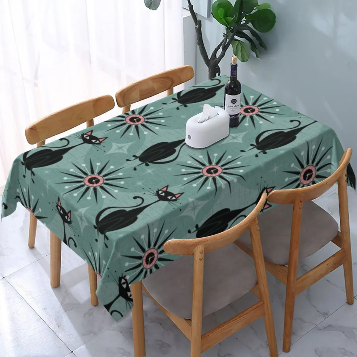

Rectangular Tablecloth Tablecloth Fit 45"-50" Elastic Edge Table Cloth Abstract Geometric Table Cover