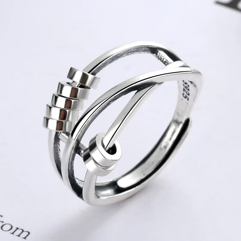 

S925 Sterling Silver Fashion Women's Rings Three Ring Index Finger Ring Transfer Multi Ring Transfer bead Wish Silver Gewelry