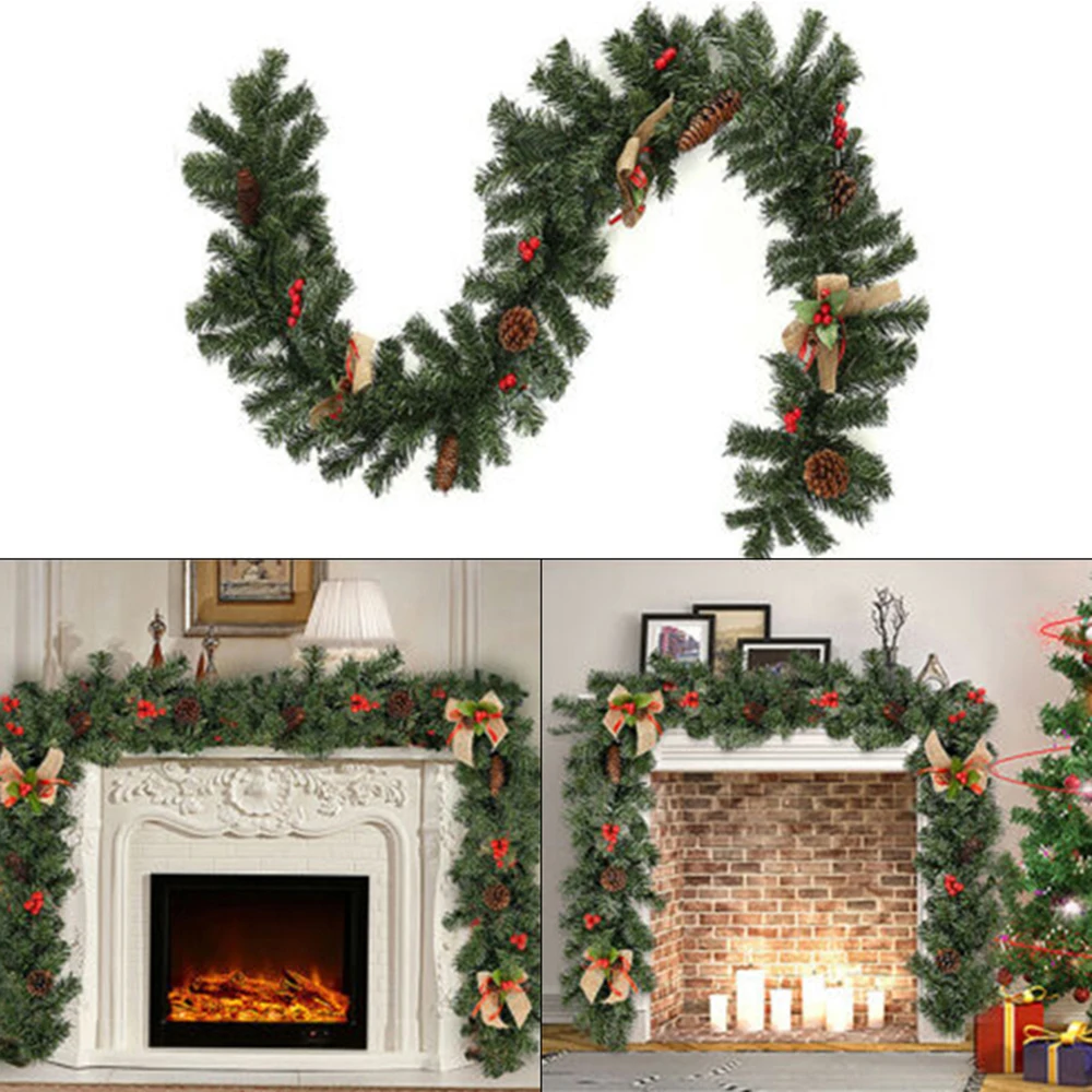 

180cm Christmas Rattan Wreath Garland With BerriesPine Cones Flower Strip Ornament Christmas Door Wreath Tree Home Decor