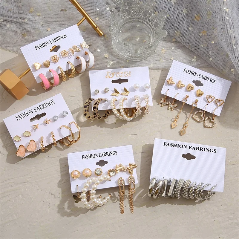 Женские винтажные серьги-обручи набор из жемчуга бабочки леопарда смолы акрила