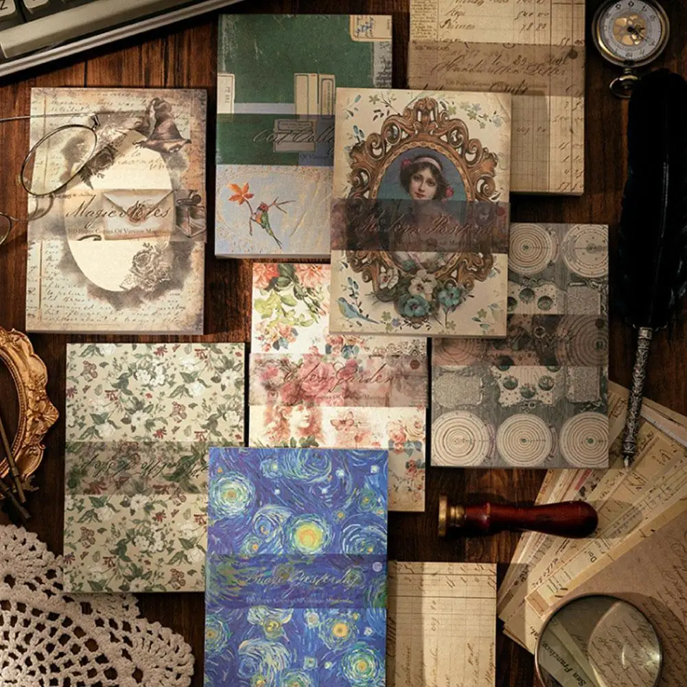 

Retro Material Paper Material Paper Retro Literary 100 Sticky Background Sheets Tent Notes Paper Paper Foundation Hand DIY O6C8