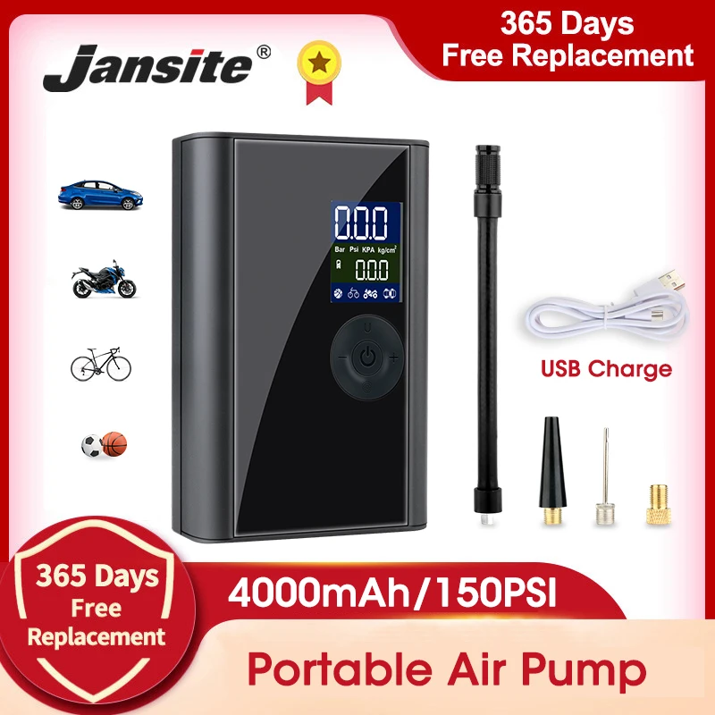 

Jansite Car Portable Wireless Air Pump 4000mAh Battery LCD Digital Auto Electric Car Air Compressor For Motorcycle Balloon Boat