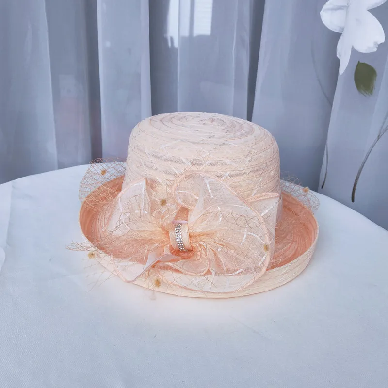 Lady Organza Fedoras Hat Elegant Wide Brim Organza Hat Women British Style Flower Decoration Kentucky Derby Hat