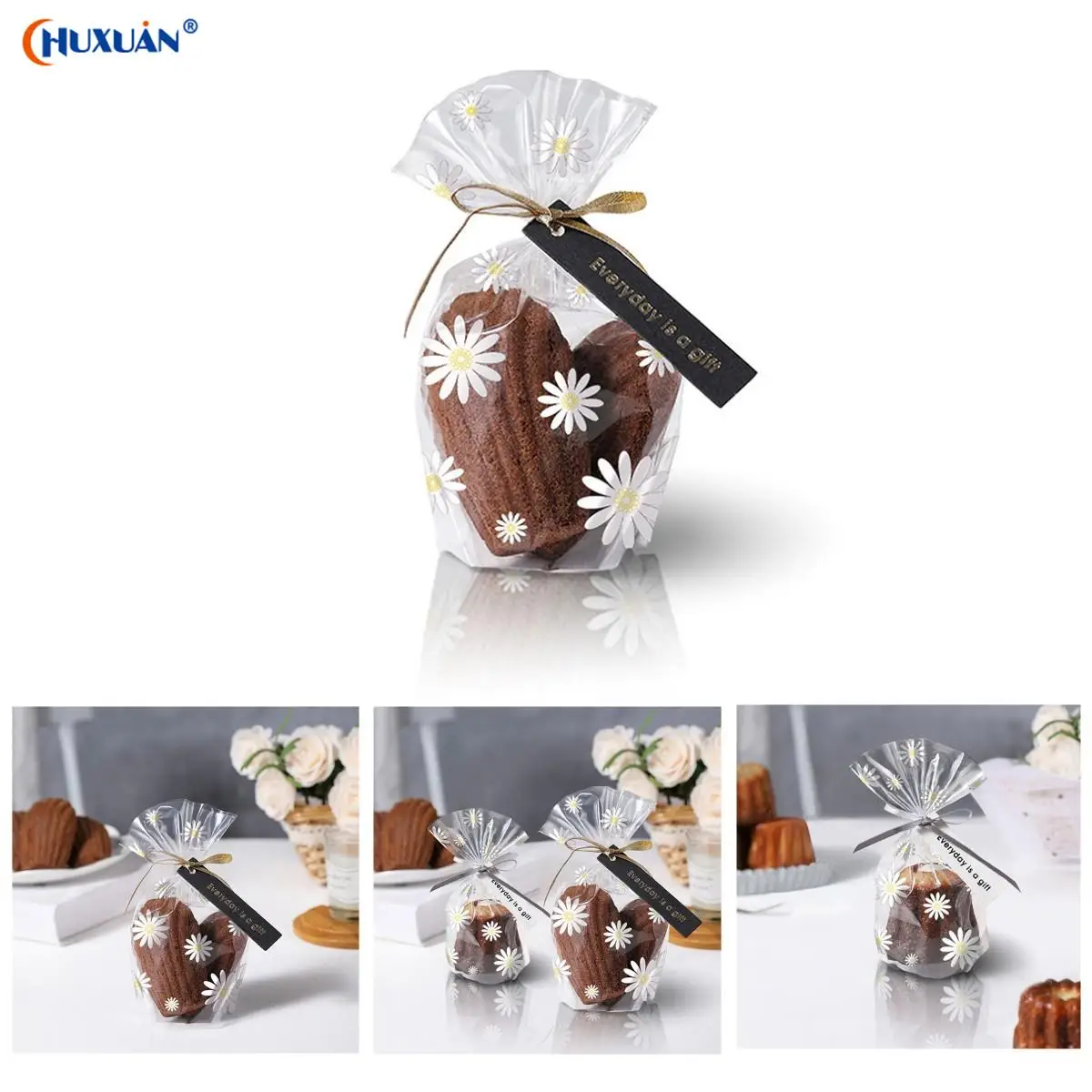 

50/100Pcs Transparent Packaging Bags Daisy Pattern Cookie Bag Snack Chocolate Candy Storage Bag for Christmas Party Gift Bag