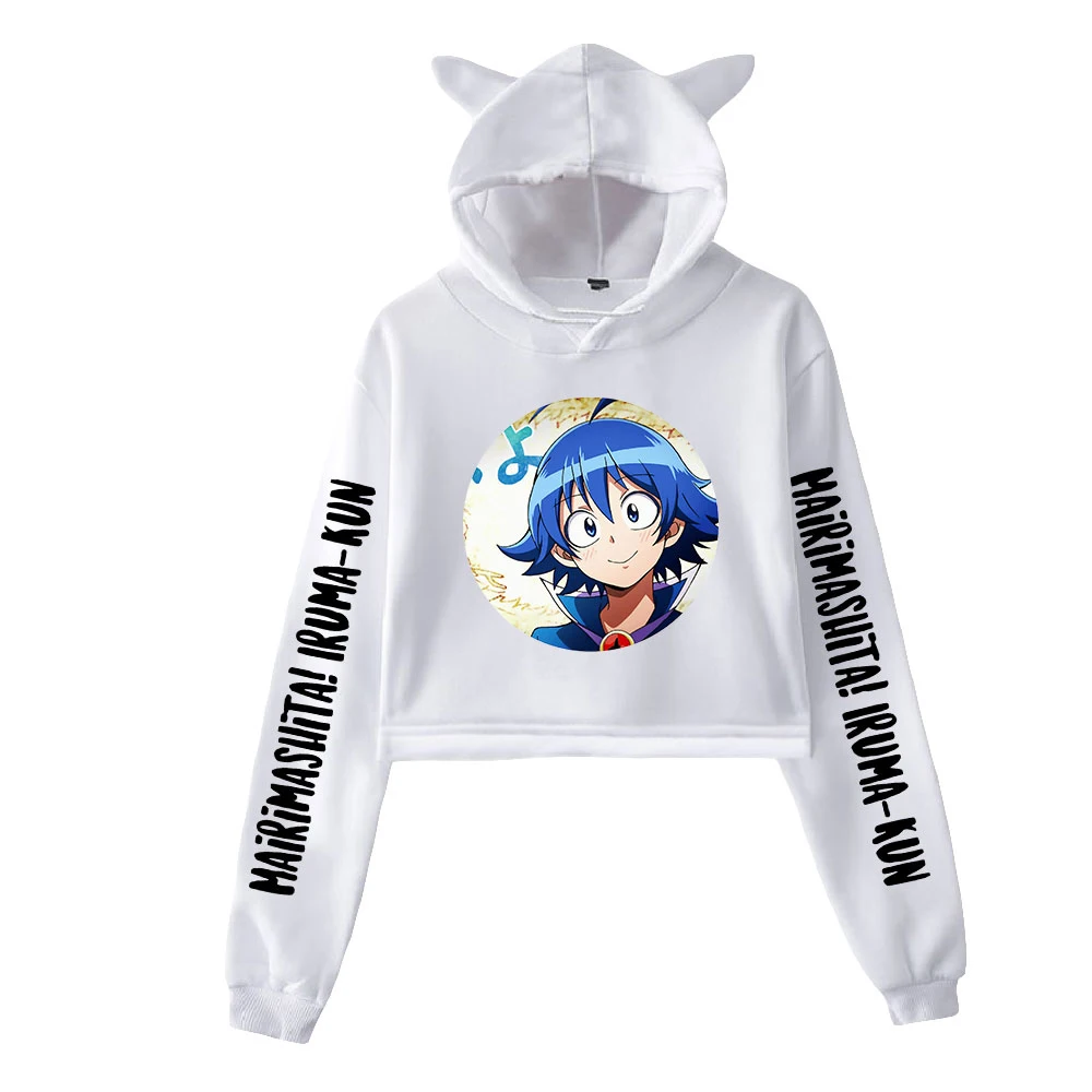 

Майримашита! Iruma-kun аниме кошка укороченные толстовки Женский пуловер с длинным рукавом с капюшоном короткие топы Повседневная Уличная одеж...