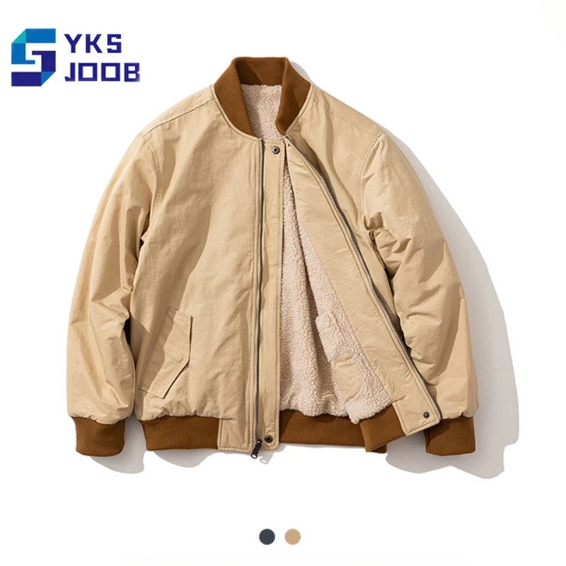 

Двусторонняя Хлопковая мужская куртка с Бейсбольным воротником из овечьей шерсти