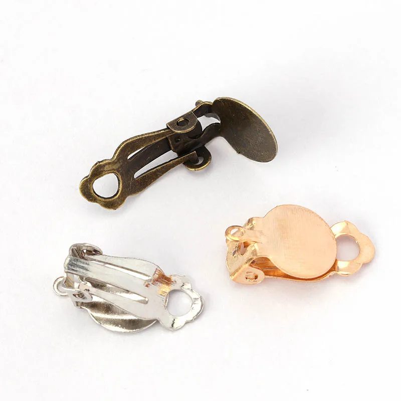 50pcs/lot Fit 10mm Glass Cabochons Ear Clips Earrings Blank Setting Base 5 Colors Plated Iron For DIY Jewelry Making Components