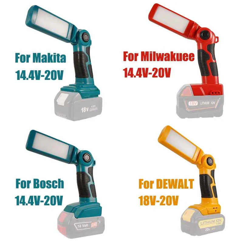 12W Portable LED Warning Lamp Work Light For Makita Bosch DEWALT Milwaukee Power Tools 18V Lithium Battery Outdoor Lighting