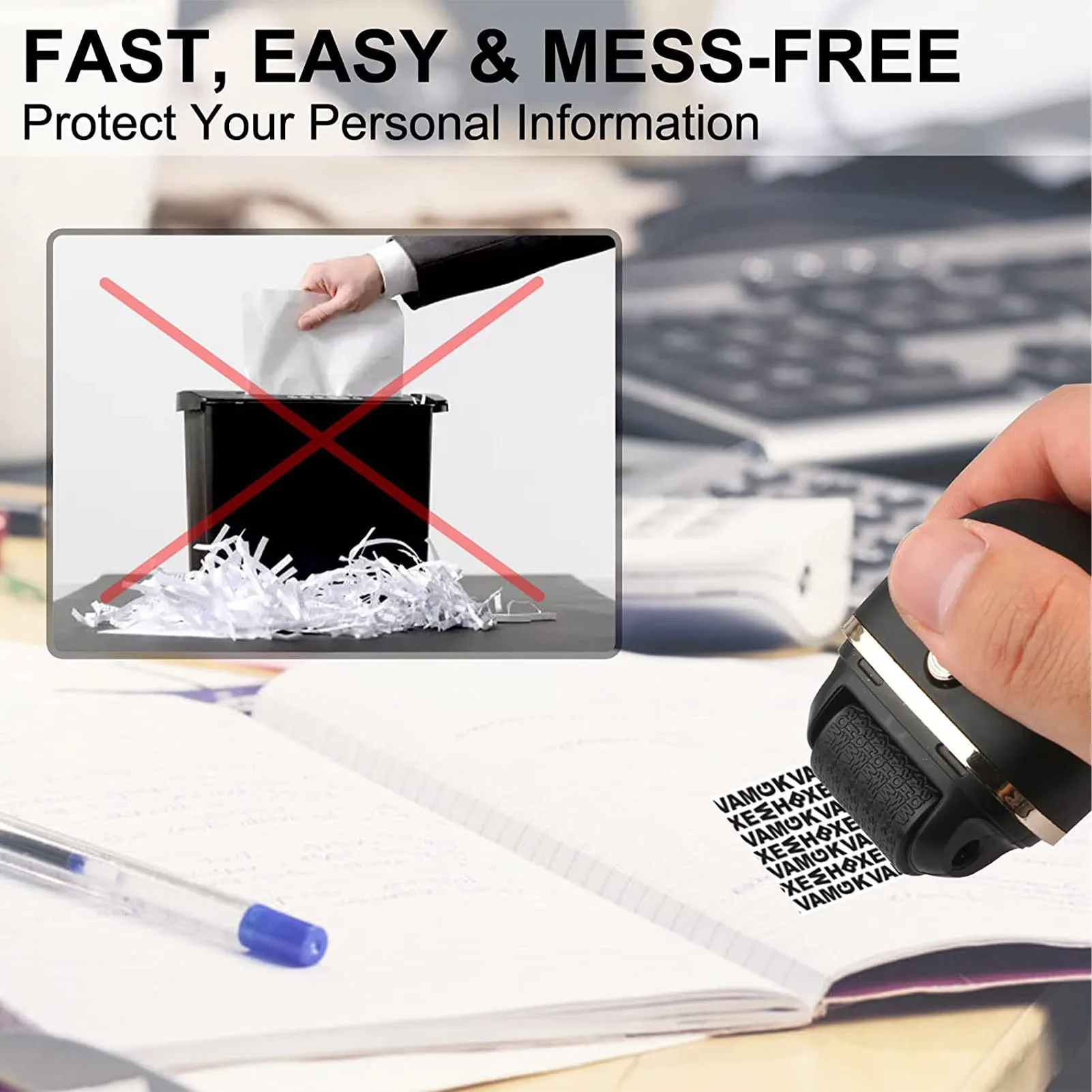 Identity Protection Roller Stamps For ID Blackout Security Classy Black Ncluding 2-Pack Refills Privacy Protect Address Blocker