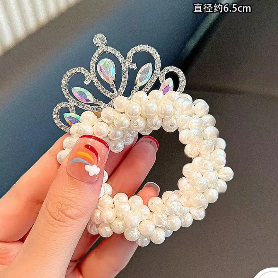 

1pcs South Korea Imitation Pearls Crown Head Rope Rubber Elastic Rope For Woman Kids Cute Hair Ring Ponytail Hair Accessories