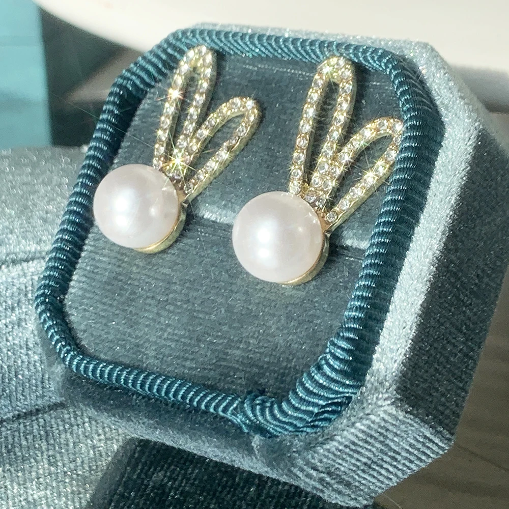

CANPEL 2022 New Korean Zircon Rabbit Stud Pearl Earrings for Women Earring Fashion Elegant Jewelry Anniversary Party Gift