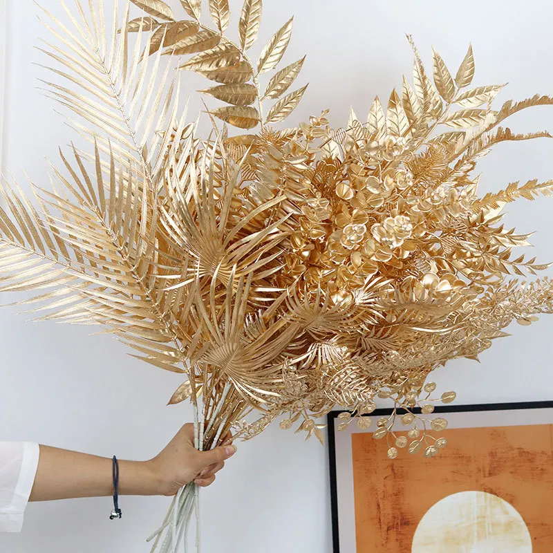 

Gold Artificial Plants Holly Ginkgo Eucalyptus Leaf Fake Flowers Wedding Decorations Home Room Table Decor New Year 2023
