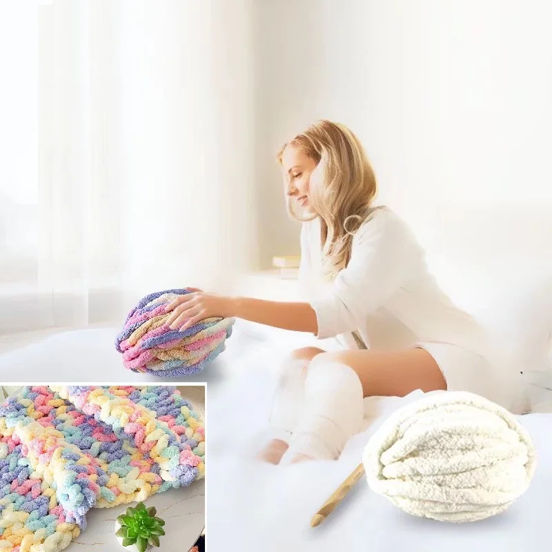 

Super Bulky Giant Chunky Chenille Yarn for Blanket Arm Knitting 250g Multi Color Soft Polyester Puffy Fluffy Rope Freeshipping