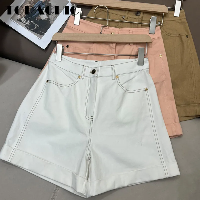 

6.16 High Quality Fashion Beading Chain Decoration Roll-up Casual Cotton Denim Shorts Women