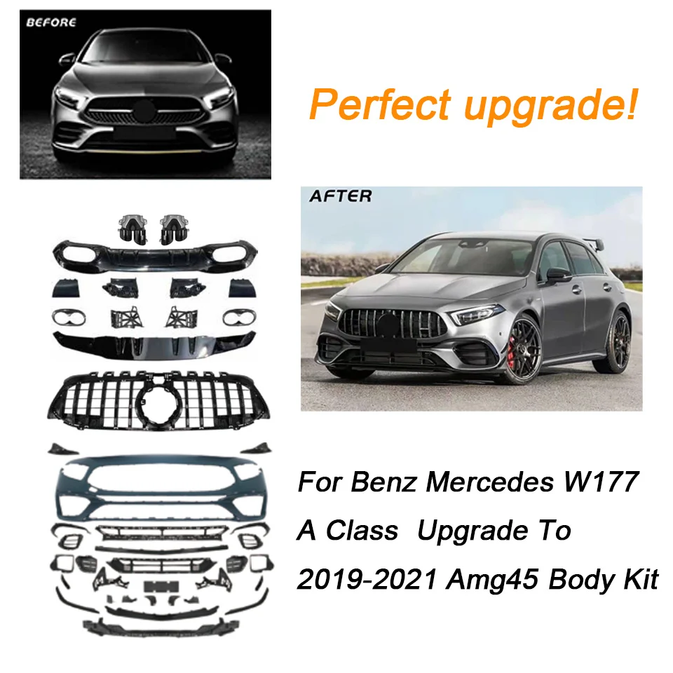 

For Mercedes Benz New A Class W177 Upgrade 2019 2020 2021 Amg A45 Body Kit Bumper