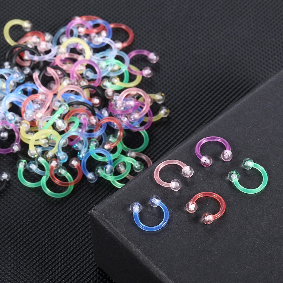 Кольцо для пирсинга 90 шт./лот акриловое украшение носа перегородки хряща губ