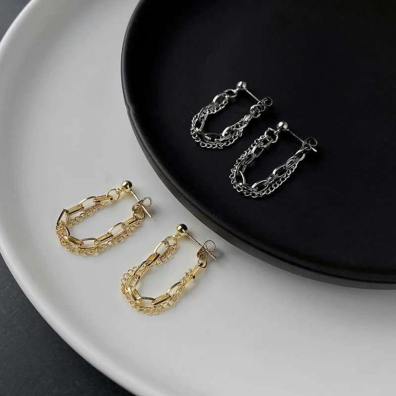 

U-Magical Simple Double Layer Chain Dangle Earrings for Women Trendy Gold Silver Color Tassel Party Earrings Jewelry Pendientes