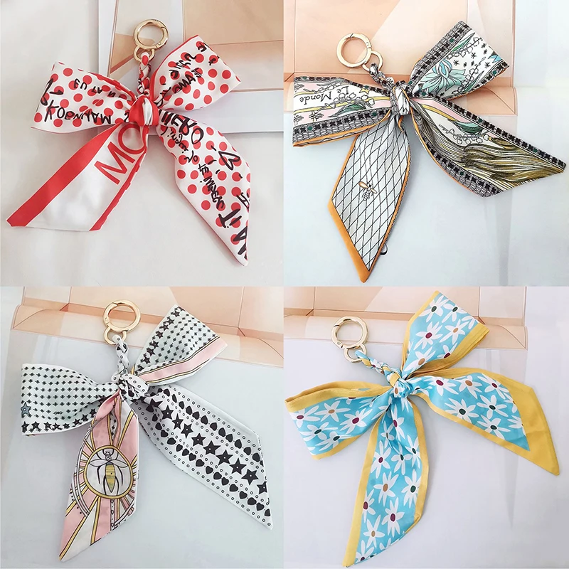 Новый Плетеный шелковый шарф бант с винтажным принтом Шелковый подвеска брелок