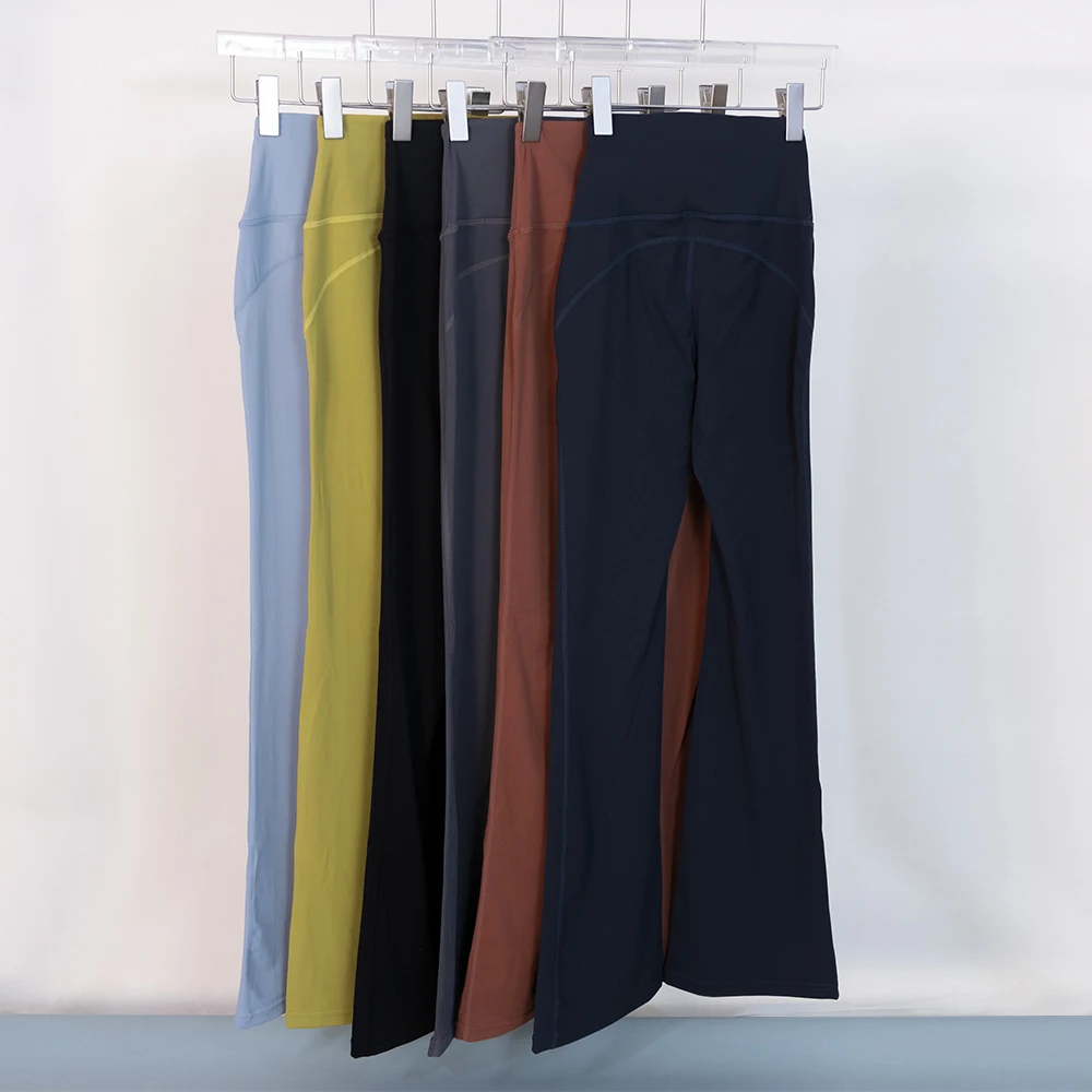 Lulu Fitness Yoga Pants Summer Ladies High Waist Trousers Slim Fit Belly Shows Legs Long Yoga Exercise Fashion Flared Pants