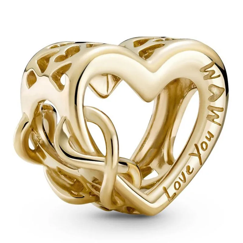 

Original Gold Love You Mum Infinity Heart Beads Charm Fit Pandora Women 925 Sterling Silver Europe Bracelet Bangle Diy Jewelry