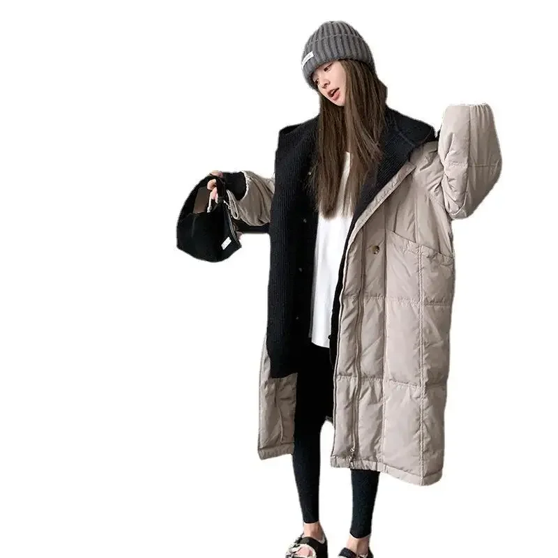 Женская зимняя утолщенная куртка с хлопковой подкладкой из двух частей вязаная