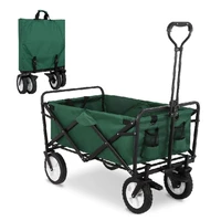 collapsible folding outdoor utility wagon heavy duty garden cart with wheel brakes and 2 cup holders adjustable handle green