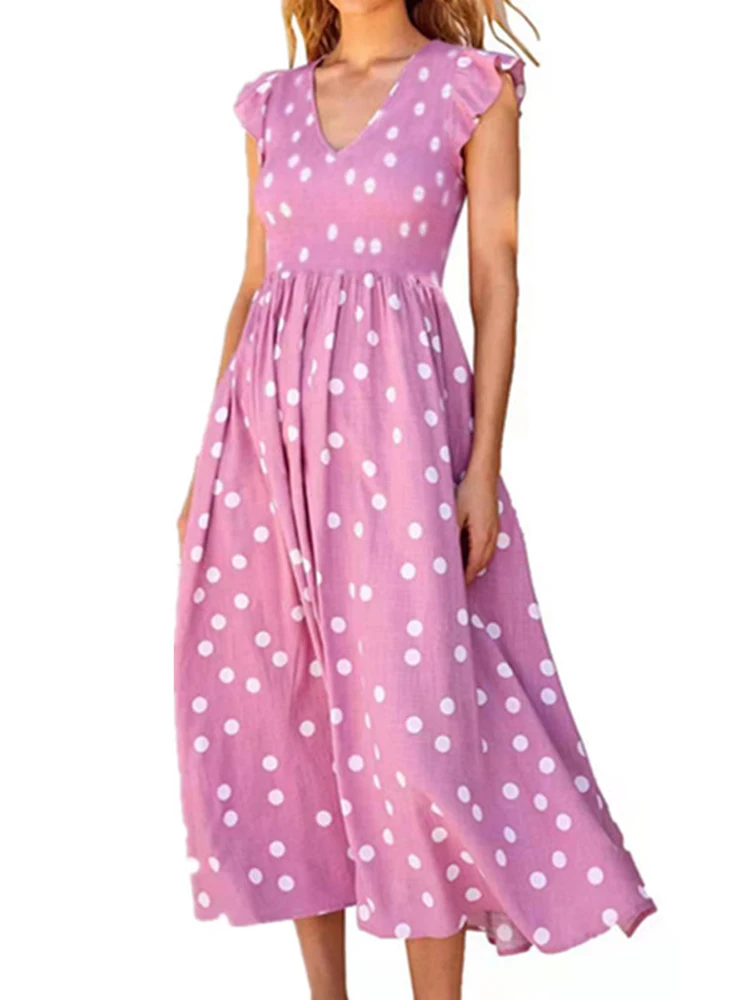 

2022 Spring And Summer Fashion New Waist Ladies Dress Elegant Polka Dot Print Dress Retro Casual Ladies Office A-Line Skirt