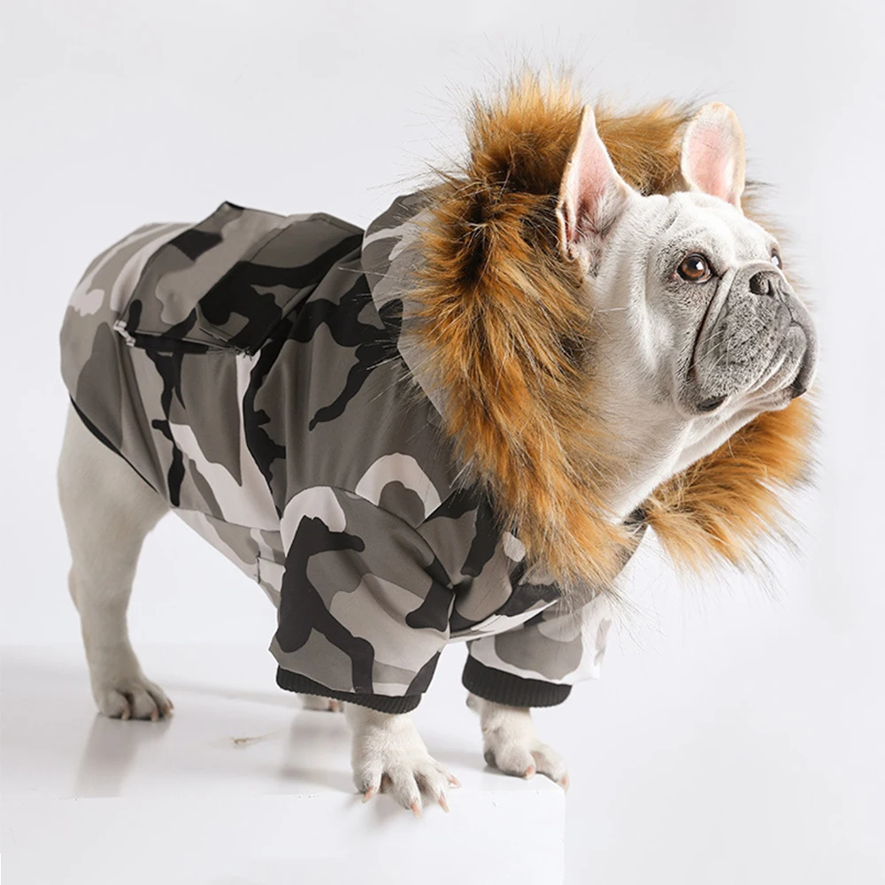 Pet Dog Winter Clothes for Small Dogs French Bulldog Warm Down Jacket Fur Collar Parka Duck for Pug Camouflage Jacket PC1618