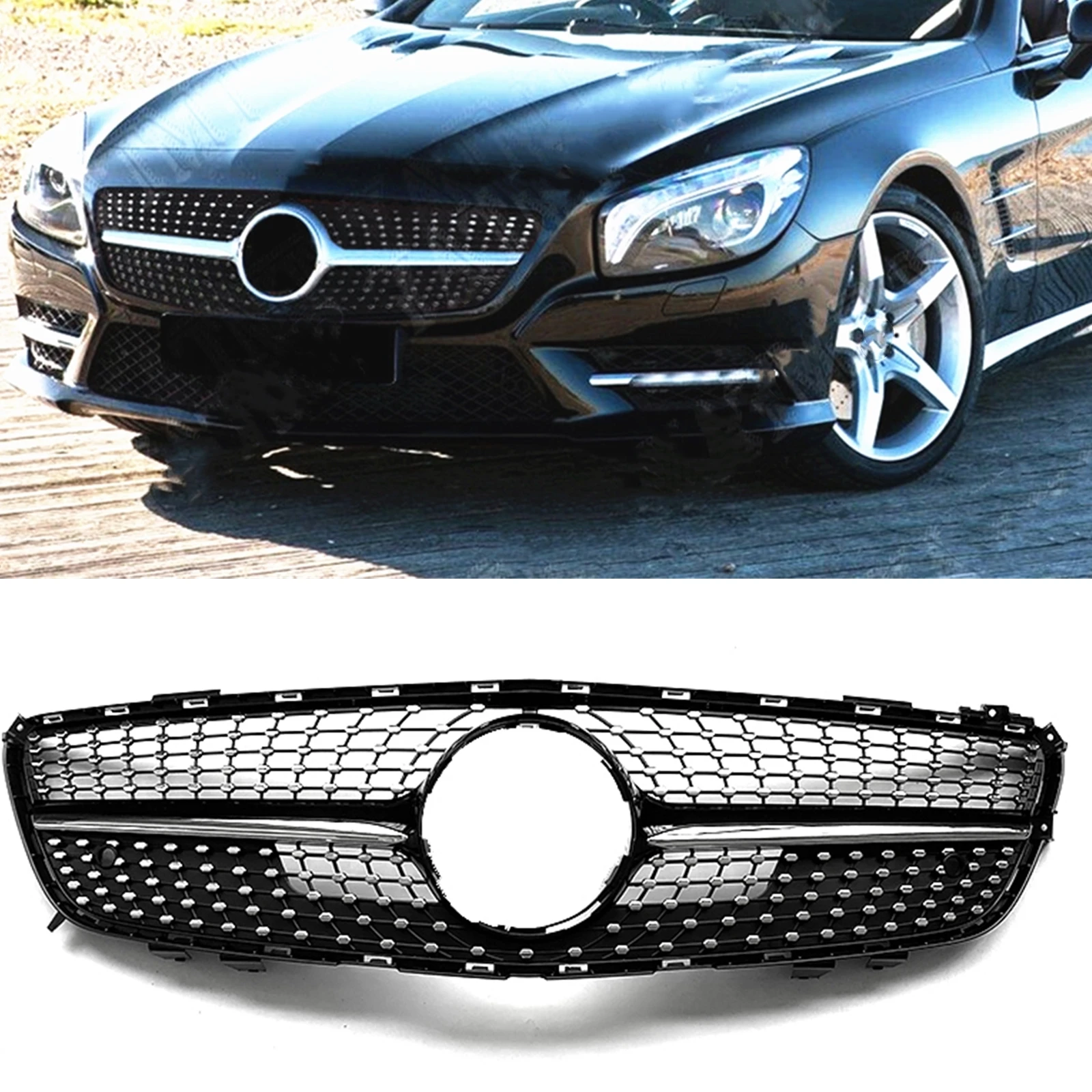 

Передняя решетка радиатора для Mercedes-Benz R231 SL-Class 2013-2016 SL400 SL500 гоночные решетки черный Алмазный Стиль Автомобильный верхний бампер