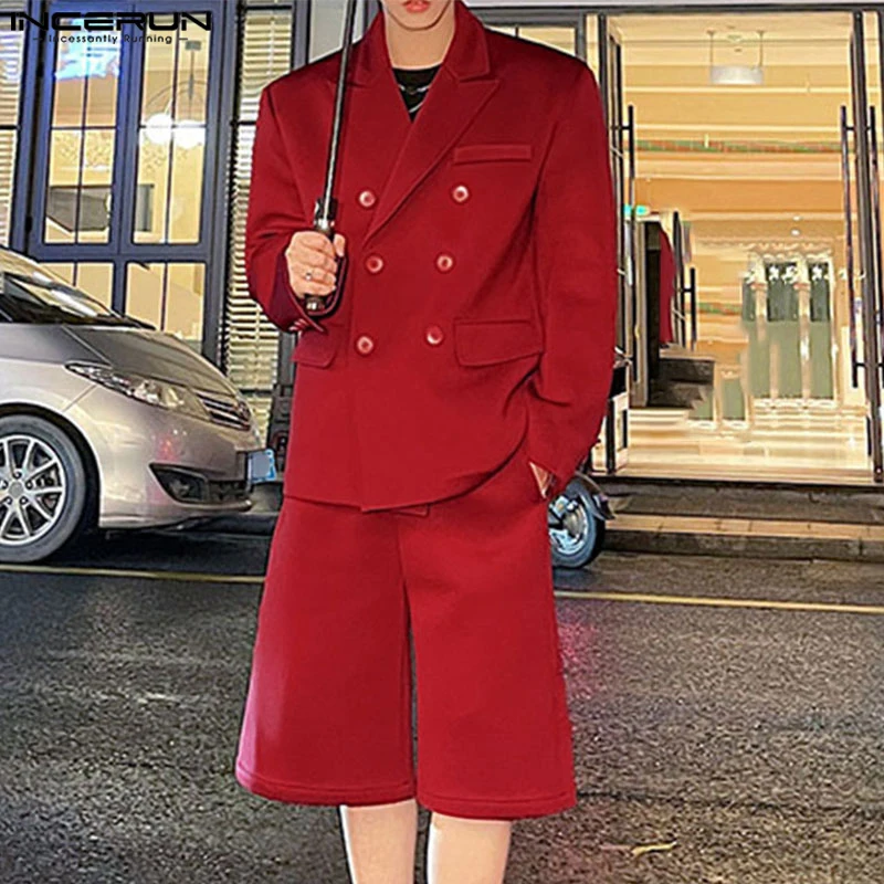 2024 Мужские простые однотонные комплекты костюмов из 2 предметов INCERUN