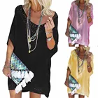 Накидки для женщин, пляжная одежда с V-образным вырезом, Пляжное Платье с вырезами, однотонный купальник бикини, купальный костюм, накидка, сарафан