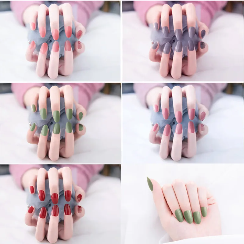 

24pcs Short Full Cover False Nails Solid Color Round Head Almond Shape Fake Fingernail DIY Artificial Nail Art Tips