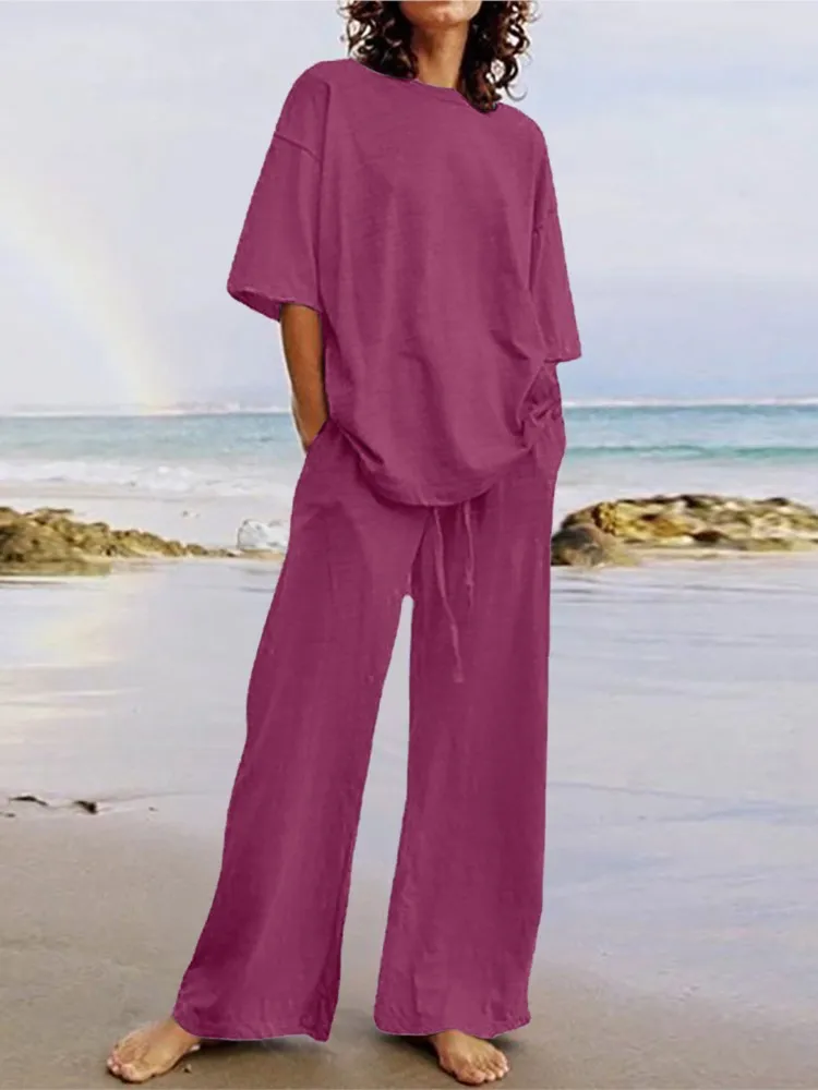 Женский Повседневный комплект из двух предметов топ с коротким рукавом и круглым