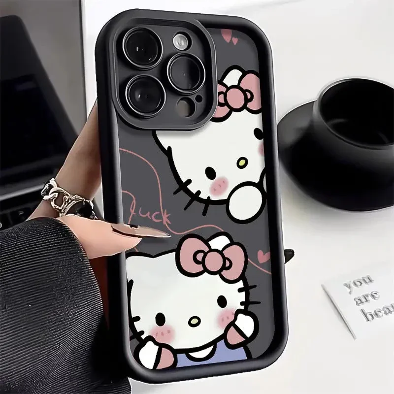Оригинальный жидкий силиконовый чехол Sanrio Hello Kitty для iPhone 15 14 13 11 12 Pro Max XS XR 8 Plus