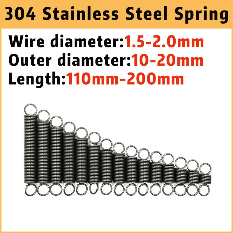 

Wire Diameter 1.5-2.0mm 304 Stainless Steel Round Hook Small Tension Extension Spring Outer Dia 10-20mm Length 110-200mm