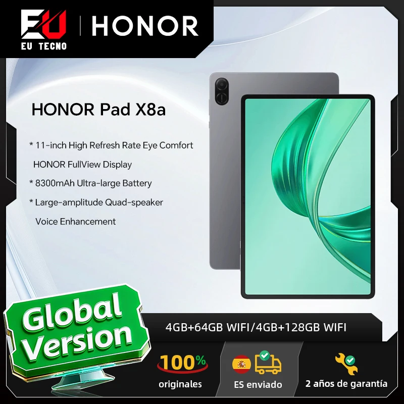 HONOR Pad X8a global, pantalla 11", alta frecuencia, batería 8300 mAh, cuádruple altavoz