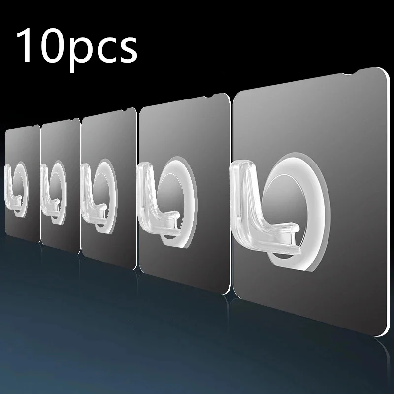 

10Pcs/Set Hooks Key Storage Hanger Wall Door Rack Transparent Strong Self Adhesive Multi-Function for Kitchen Bathroom Organizer