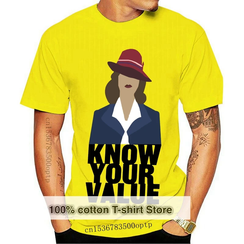 

Футболка Peggy Carter с надписью «знай свою ценность», футболка с принтом Картера, забавная футболка с коротким рукавом, Мужская большая футболка