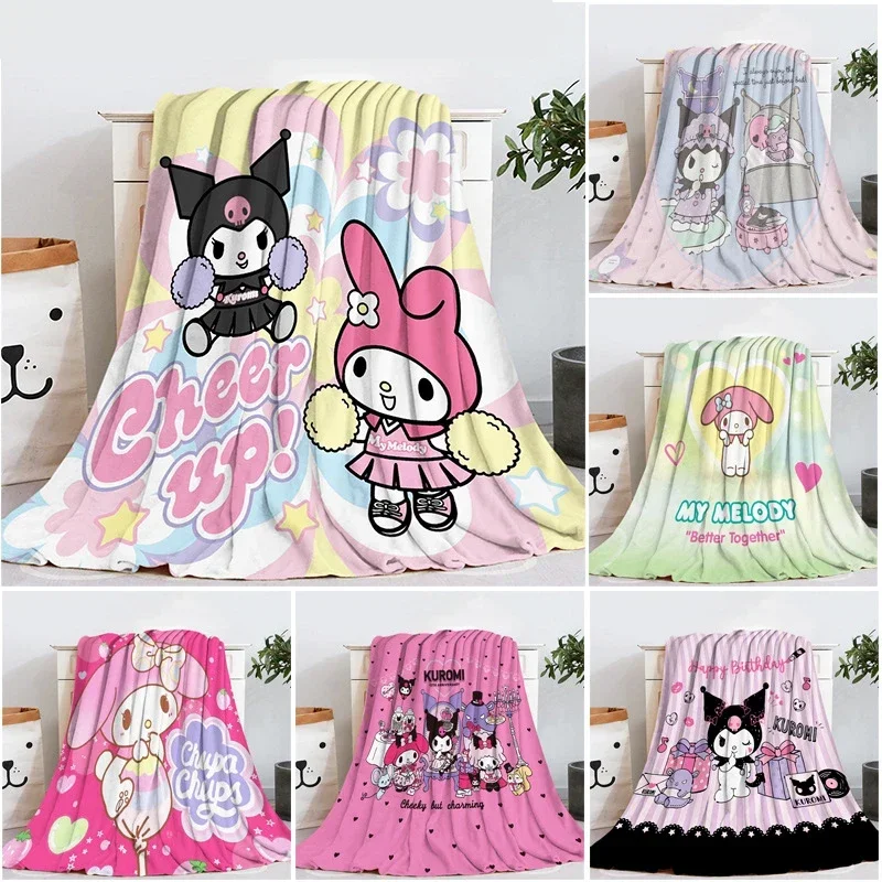 

Sanrio Hello Kitty Plush Friend Kuromi Cinnamoroll Melody Warm Blanket Kawaii Selimut Coral Fleece Children Sofa Comfort Quilt