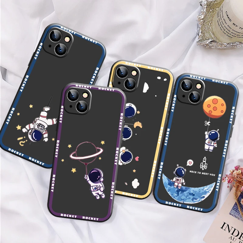 

Lovely Astronaut Phone Case For Apple iPhone 13 12 11 Pro 12 13 Mini X XR XS Max SE 6 6s 7 8 Plus Funda Carcasa Liquid Silicon