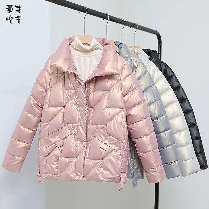 Glossy Women Winter Cotton Coat 2022 New Female Warm Thick Cotton Padded Jacket Korean Loose Parkas Women Outwear Winter Jacket