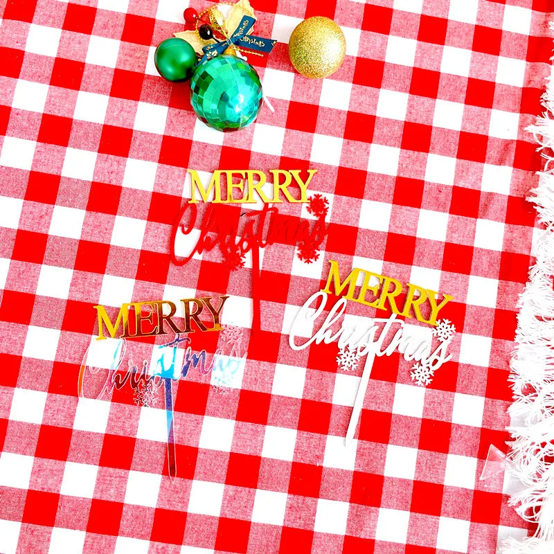 

Веселые рождественские торты украшения Золотой Серебряный Красный акриловая Снежинка веселый Топпер на Рождественский торт для счастливо...