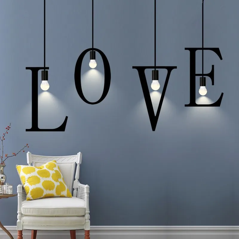 

DIY Alphabet Letters Led Pendant Lights Modern Pendant Lamp Iron Hanging Light Fixtures Kitchen Island Kids Room Living Room E27